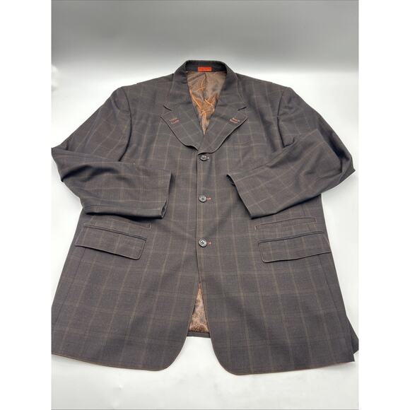 T-FUSION Men’s Size 48R Retro Blazer BROWN Stripe BROWN Sticking VERY CLEAN